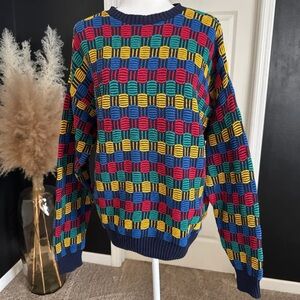 Vintage Crossings Made in USA 100% Cotton Multicolor Geo Print Sweater 
sz Large
